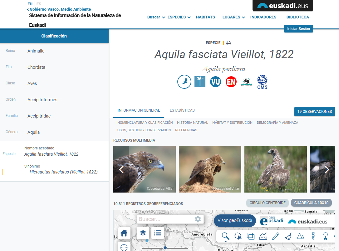 Nuevo sistema de información ambiental de Euskadi - Información sobre especie
